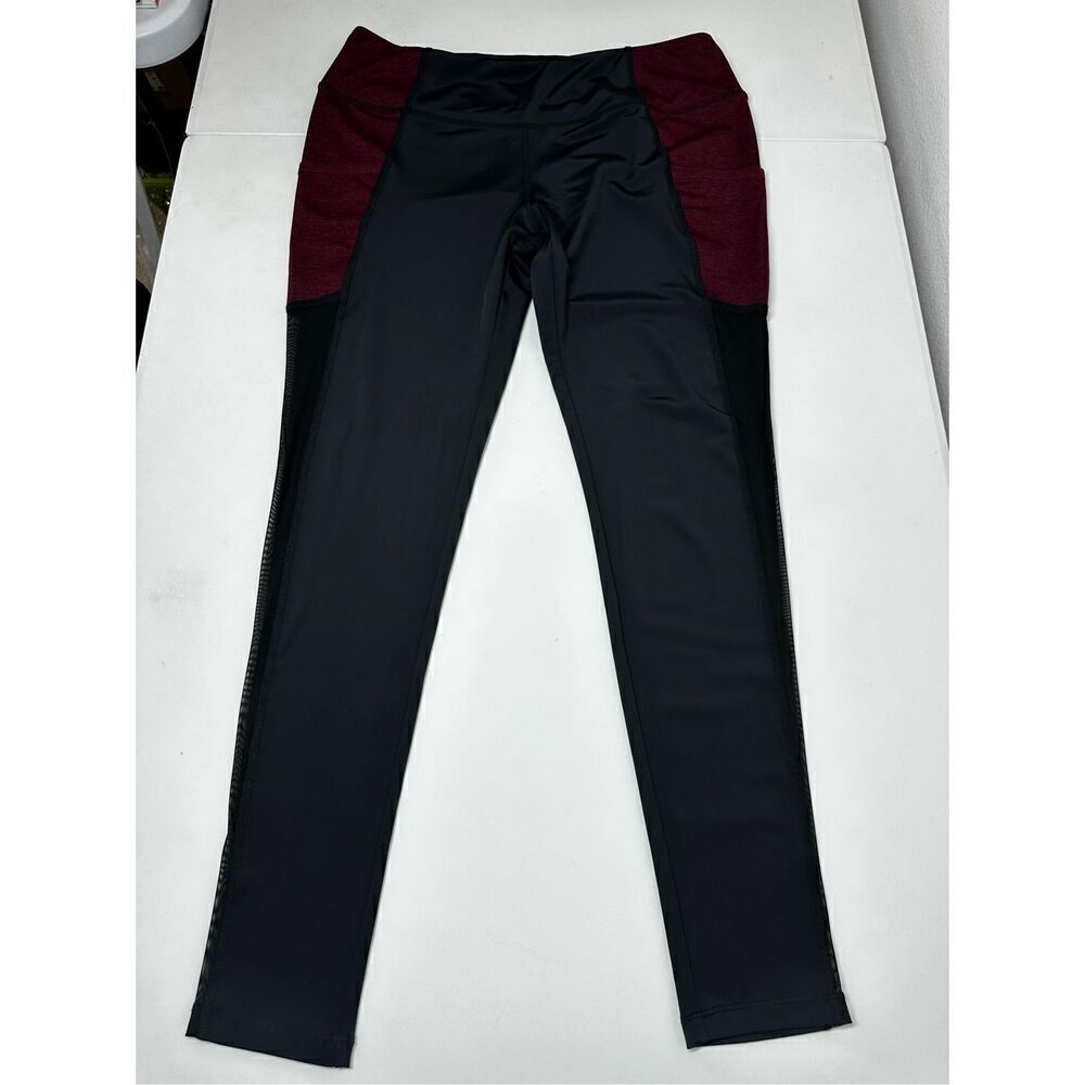 Everlast Black Burgundy Leggings Packets Size XL Sheer Legs EUC